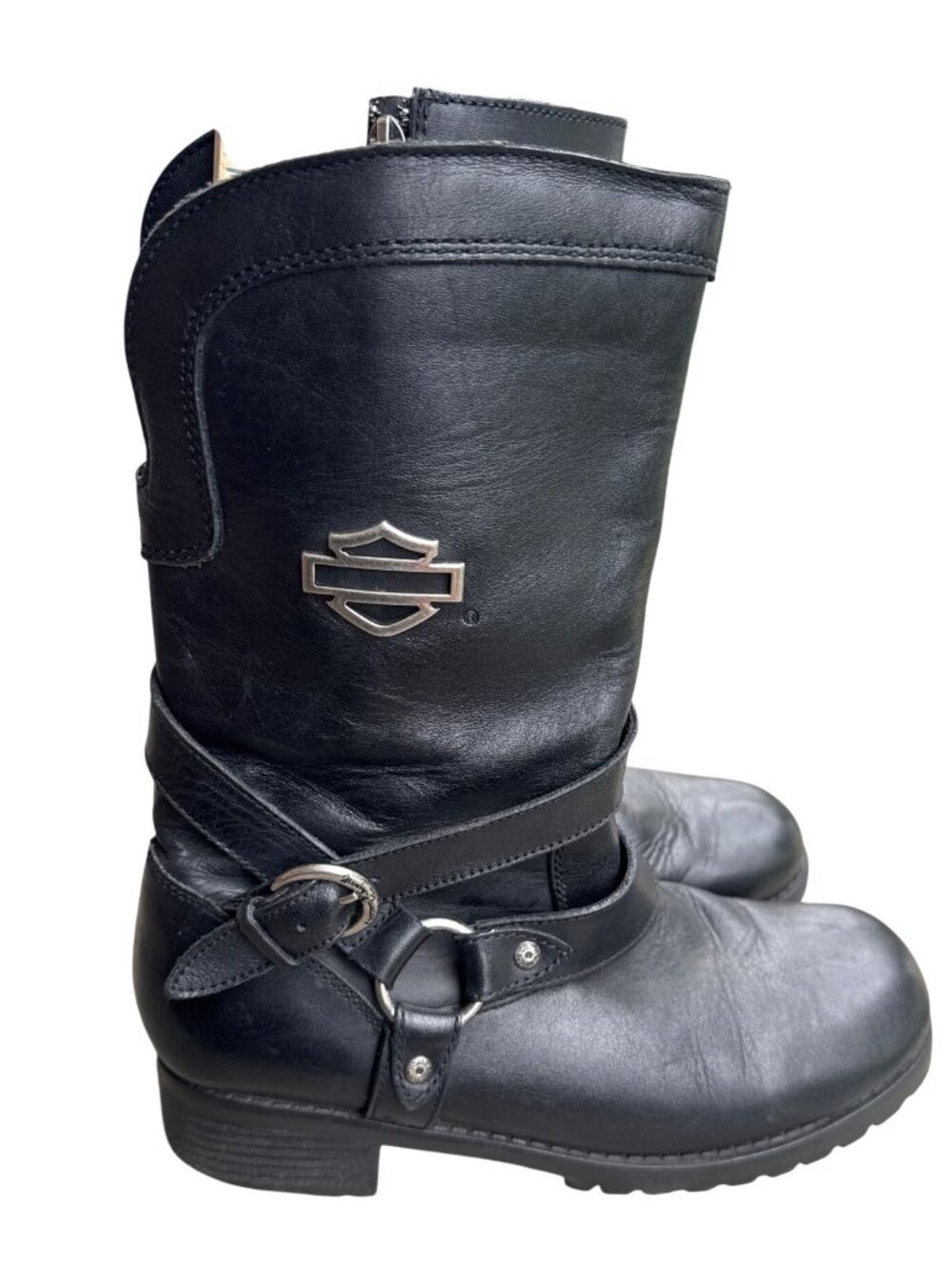 Harley-Davidson Womens 9.5 Black Leather Harness Boots Side Zip